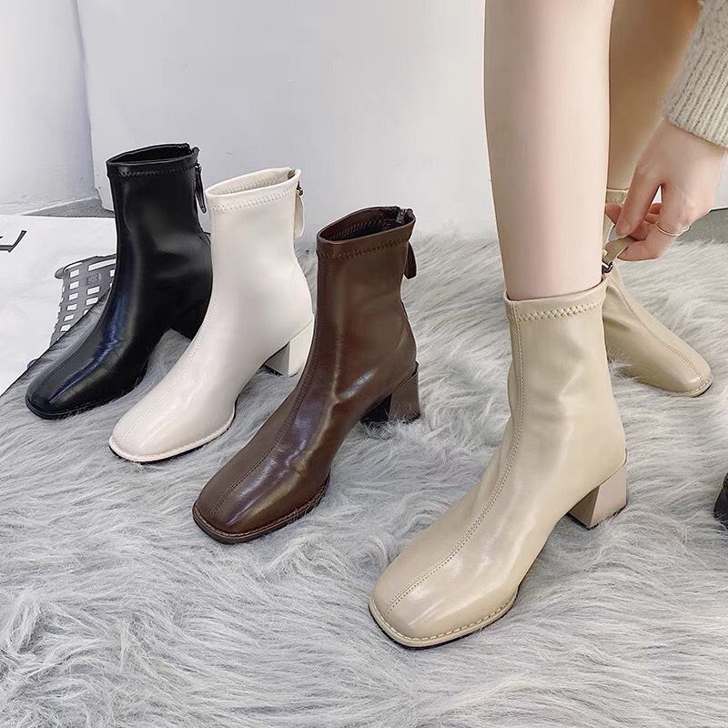 Giày bốt nữ công sở đế 5f da mềm cực đẹp, bốt cổ cao nữ kiểu dáng hiện đại mẫu hot 2021