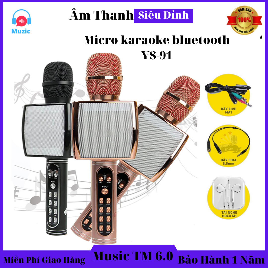 Micro karaoke bluetooth ys-91 không dây micro karaoke kèm loa bluetooth 3 trong 1 âm thanh cực đỉnh - hát cực hay độ bắt âm loa không rè âm thanh vang và hay. bảo hành 12 tháng