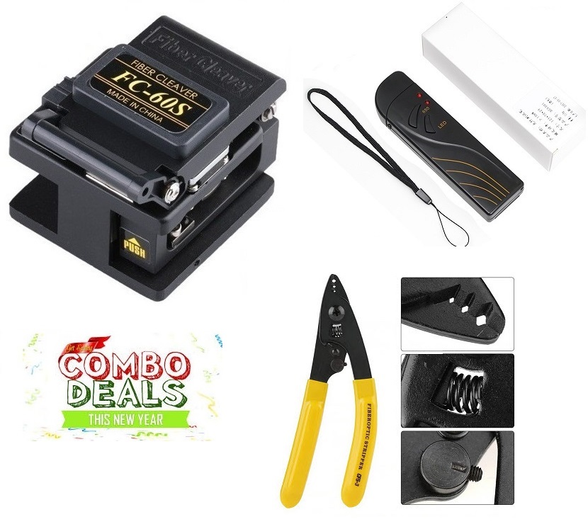 Dao cắt sợi quang FC-60S+Bút soi sợi quang 15km pin sạc và Kìm tuốt quang CFS-3