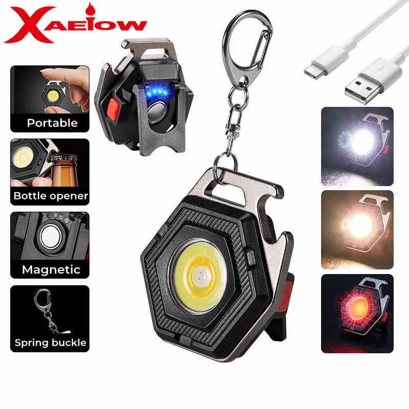 Đèn led làm việc cob cầm tay đèn pin móc khóa mini có thể sạc lại đèn lồng cắm trại ánh sáng mạnh dụng cụ mở chai