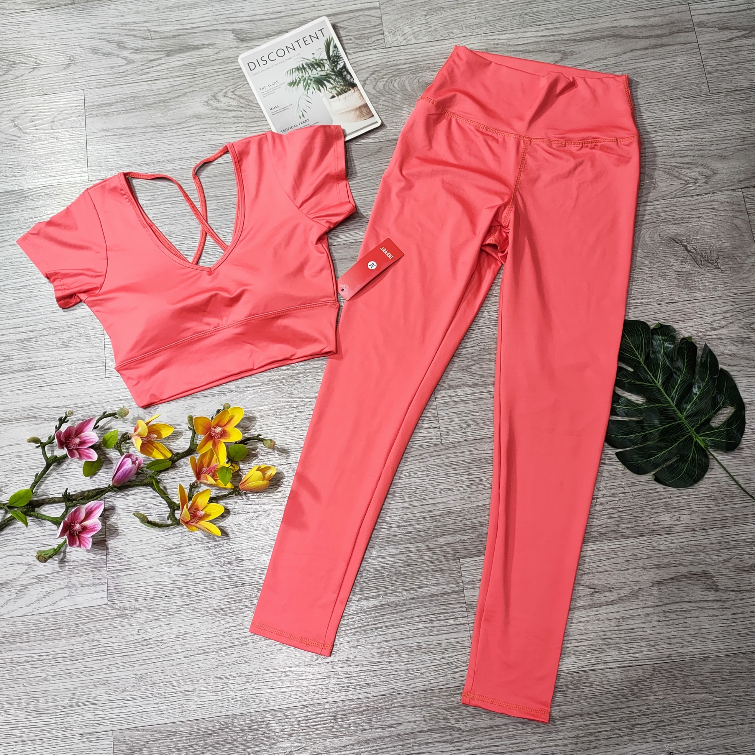 Đồ tập thể thao gym yoga nữ, set bộ áo crop ngắn tay kèm mút quần dài cao cấp Bin Sport BD157 - 8