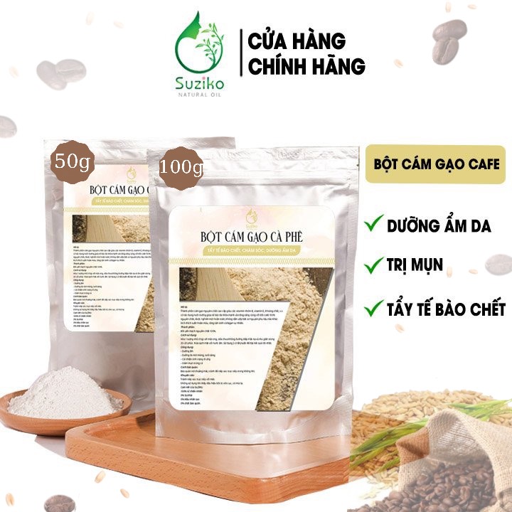 Bột đắp mặt cám gạo cà phê chăm sóc dưỡng ẩm da - bột mặt nạ tẩy tế bào chết suziko handmade