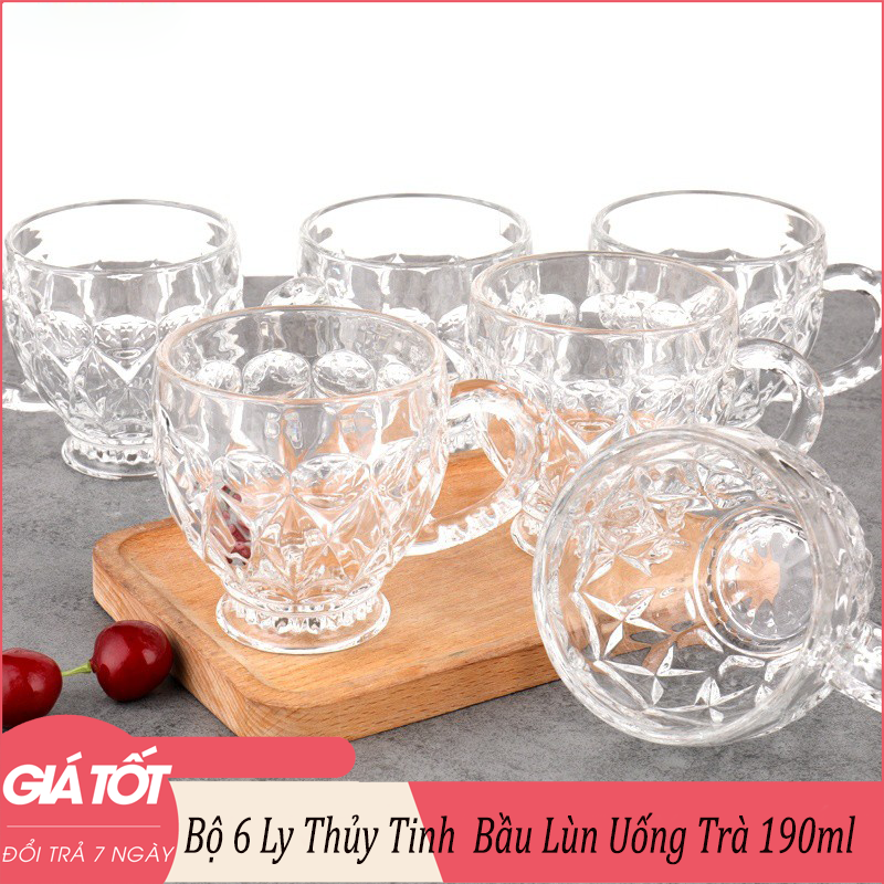 Bộ 6 cốc thủy tinh Lirmartur P-125 - Bộ 6 ly thủy tinh uống trà - Bộ 6 ly thủy tinh bầu lùn bền đẹp cao cấp Lirmartur P-125 (Mẫu ngẫu nhiên)