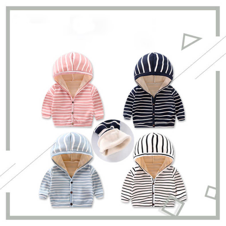 Áo khoác nỉ lót lông kẻ ngang 4 màu đáng yêu cho bé 8-16kg