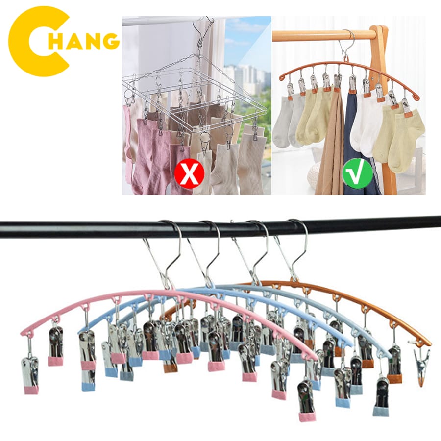 Móc phơi tất inox, không gỉ sét, móc treo quần áo 10 kẹp thêm cứng cáp, chắc chắn đa năng tiện dụng