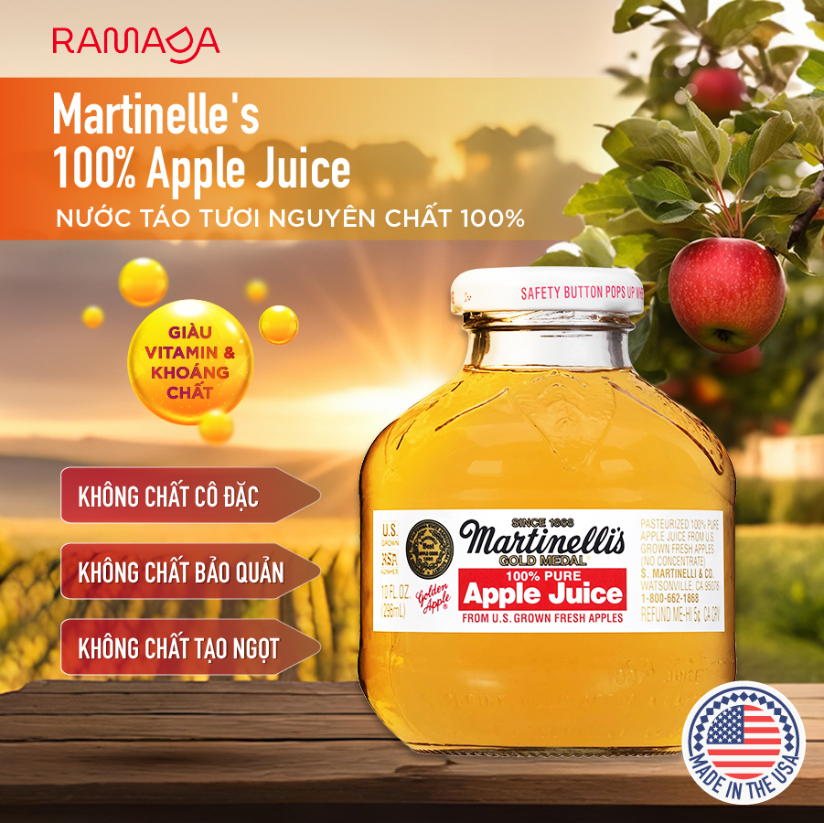 Ramada - Nước Ép Táo Tươi Nguyên Chất Martinelli’s Gold Medal Apple Juice – Chai 296ml