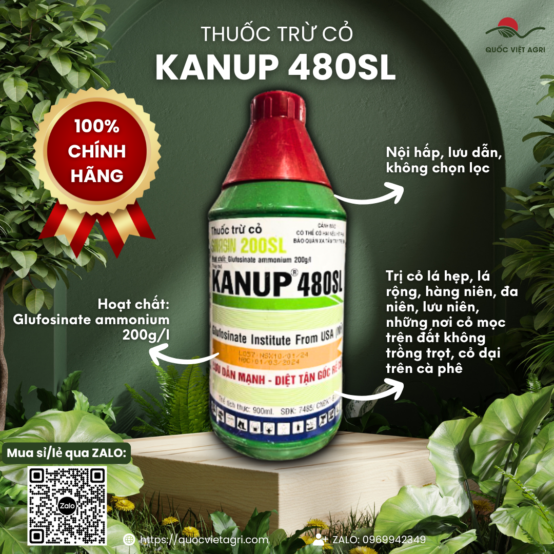 Thuốc diệt cỏ KANUP 480SL (chai 900ml) SINASIN 200SL Trừ cỏ lưu dẫn mạnh, diệt tận gốc rễ cỏ