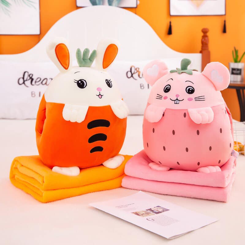 Bộ Chăn Gối Văn Phòng 3 Trong 1 Hình Thú Trái Cây