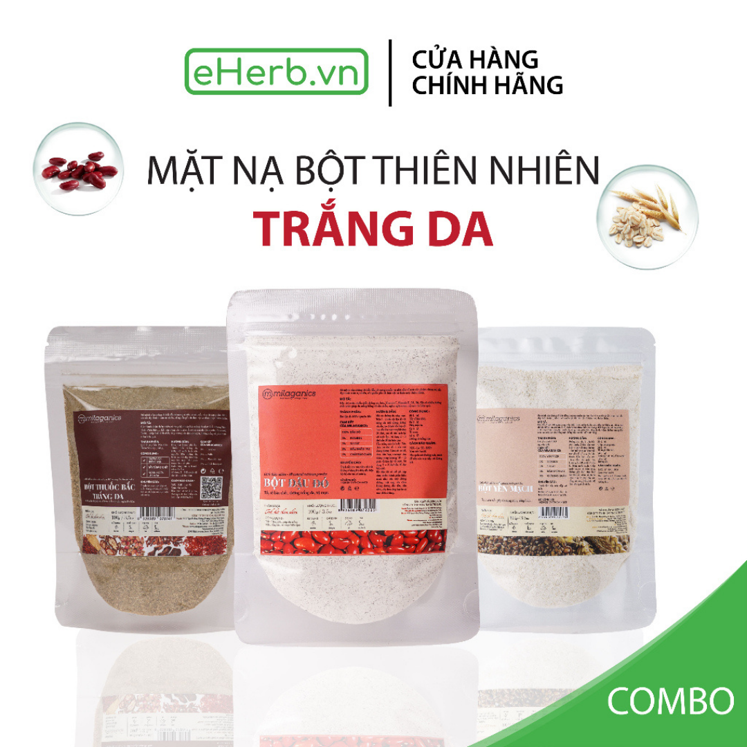 Combo 3 bột đắp mặt nạ trắng da, giảm thâm đậu đỏ, yến mạch, thuốc bắc từ thiên nhiên milaganics 100gr/ túi zip