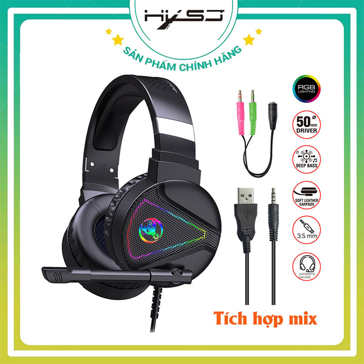 Tai nghe gaming chụp tai HXSJ F16, tai nghe có mic xoay 180 độ, âm thanh 3D, giả lập 7.1 dây dù 1.2m, màng loa bọc da 50mm tai nghe chống ồn, khung thép siêu bền, sử dụng cho cả điện thoại và máy tính -  Hàng Chính Hãng