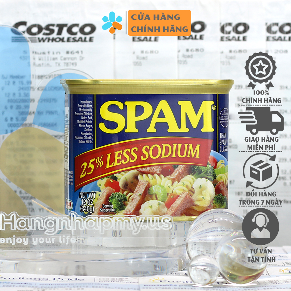 Thịt hộp glorious spam 25% less sodium 340g của mỹ