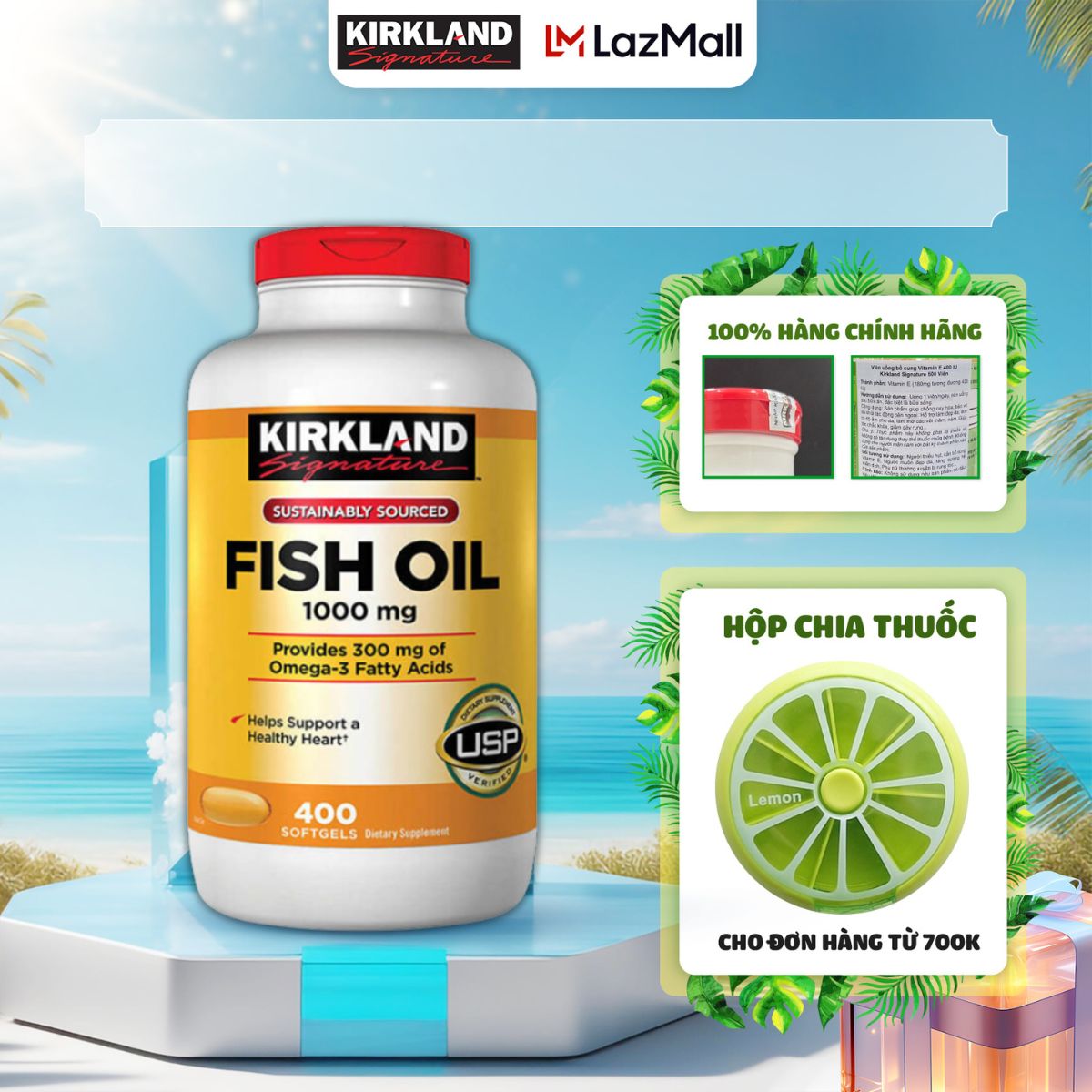 Thực phẩm chức năng Dầu Cá Kirkland Signature 1000 Mg 400 Viên giúp bảo vệ mắt và hỗ trợ tim mạch