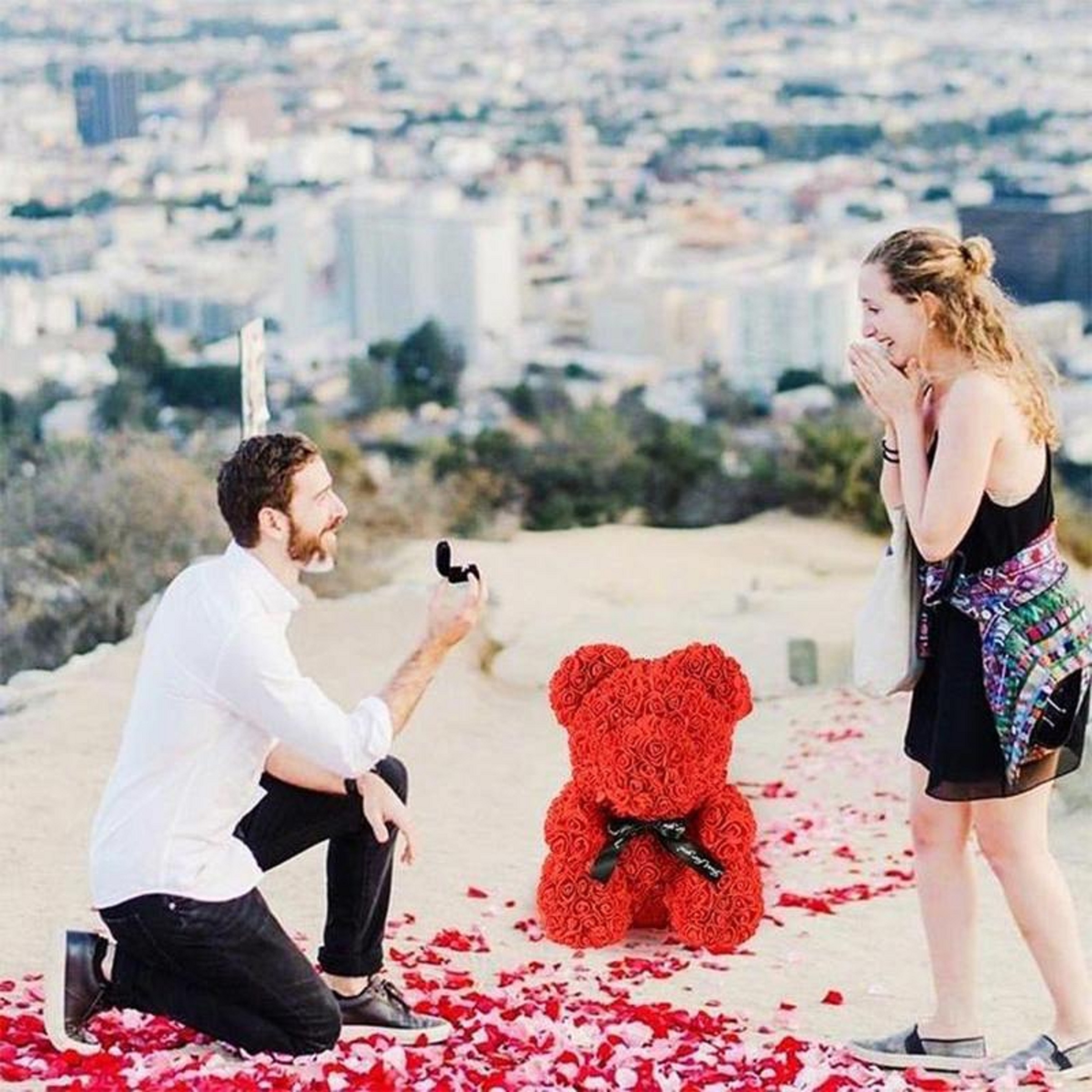 Gấu hoa hồng cho Valentine lãng mạn