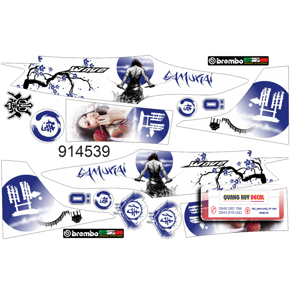Tem rời wave 110 samurai trắng xanh dương - Độ tem rời xe wave 110 samurai trắng xanh dương chỉnh sửa thiết kế - Chế tem rời xe máy wave 110 rẻ đẹp