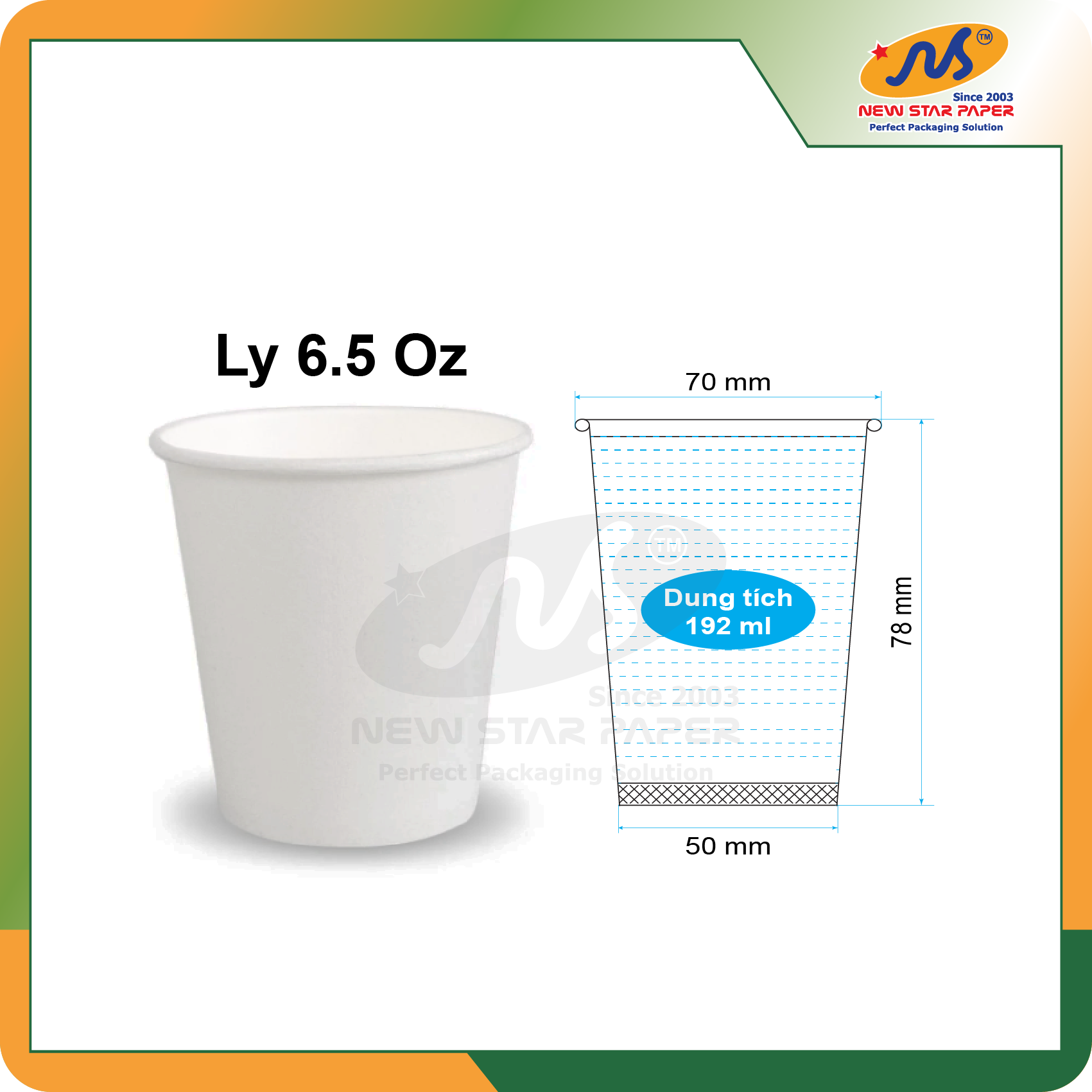 Ly giấy 6.5oz~192ml - Lốc 50 ly giấy trơn