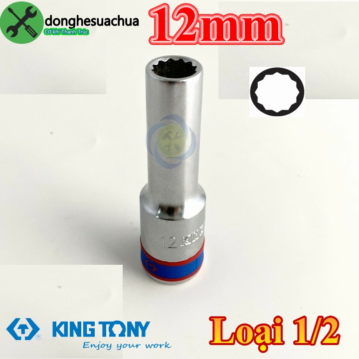 Tuýp 12mm 1/2 kingtony 423012m loại dài 77mm 12 cạnh màu trắng