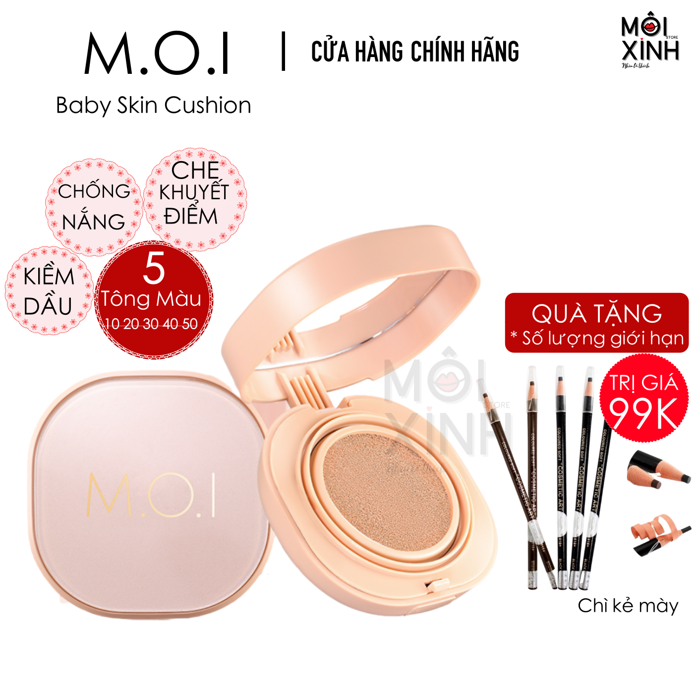 New 2021-phấn nước kiềm dầu m.o.i hồ ngọc hà - baby skin cushion moi cosmetics