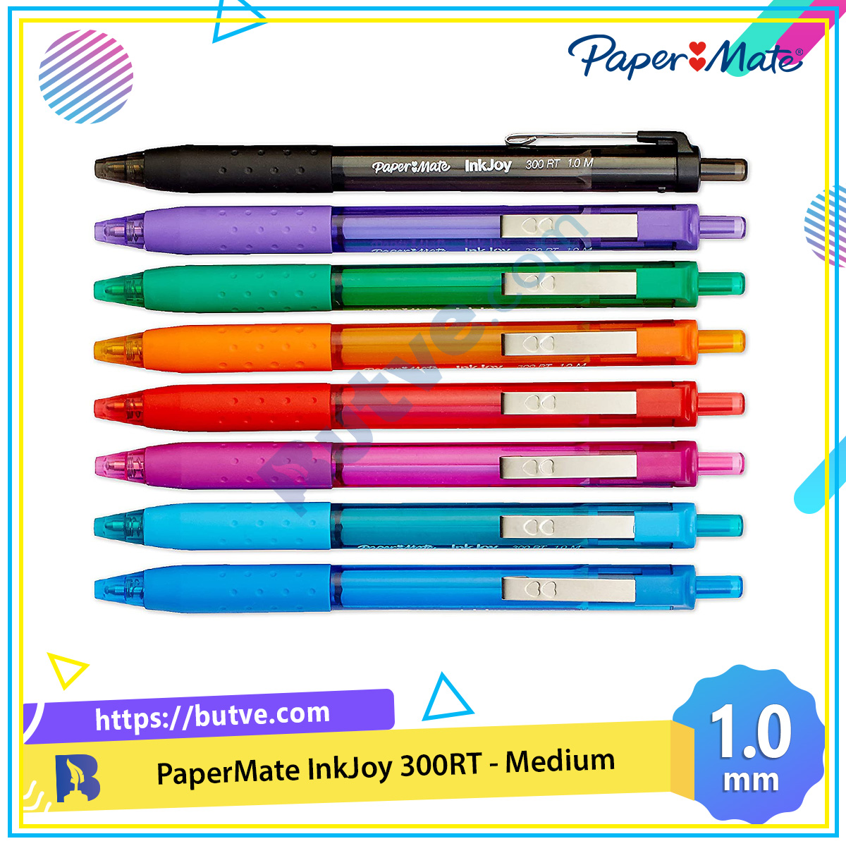 Bút bi đầu bấm mực trơn viết êm tay paper mate inkjoy 300rt - ngòi 1.0mm