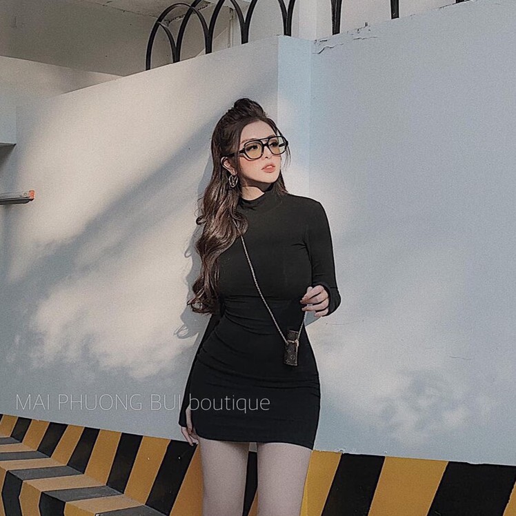Đầm cổ lọ tay dài thu đông xinh cực hot