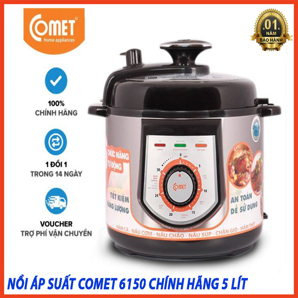 Nồi áp suất comet cm6150 loại tốt 5 lít,nồi áp suất đa năng ,tiện dụng nấu mọi loại thức ăn , bảo hành 12 tháng đổi mới