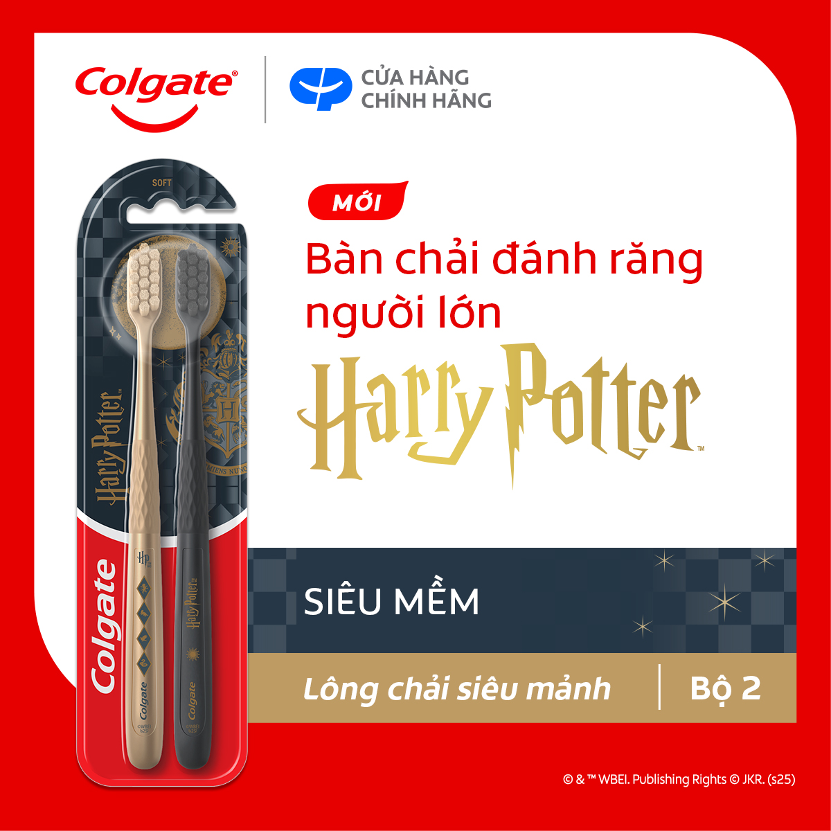 Bàn chải đánh răng Colgate Harry Potter, lông chải siêu mềm mảnh, chải sạch dịu nhẹ