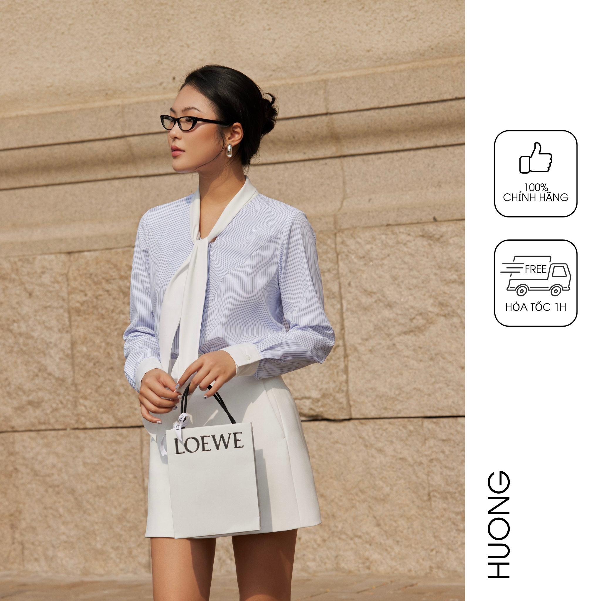  Áo sơ mi kẻ xanh cổ cavat HUONG BOUTIQUE BSSM40 