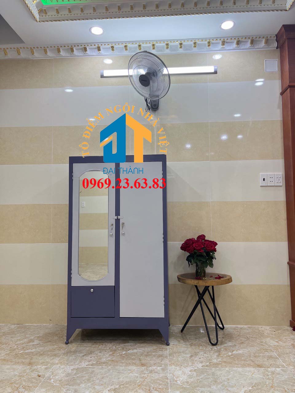 Tủ sắt quần áo cao 1m6 ngang 90cm nhiều màu, có hộc và khóa kéo - Nội Thất Đại Thành