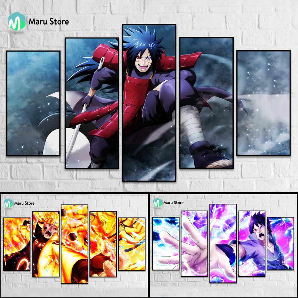 Naruto Bộ 5 Tranh Treo Tường Tranh Canvas Có Khung Composite