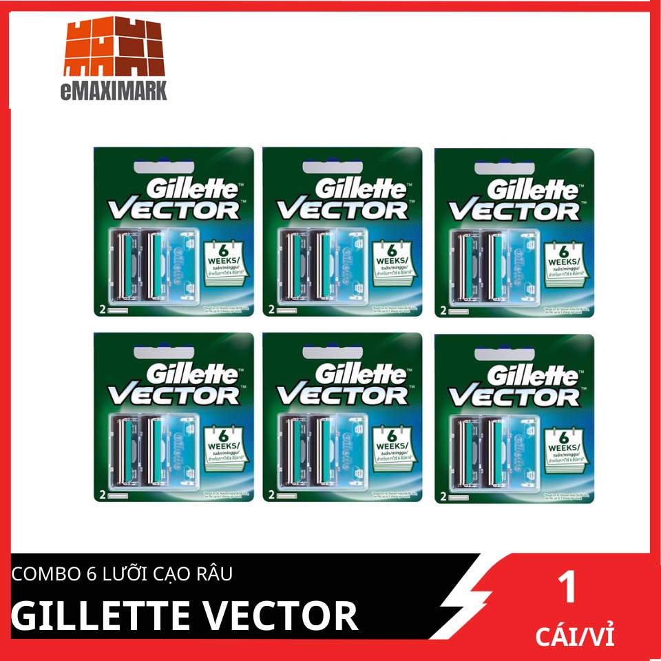 [HCM ship 2h] Combo 6 Vỉ Lưỡi Cạo Râu Gillette Vector Lưỡi 2S