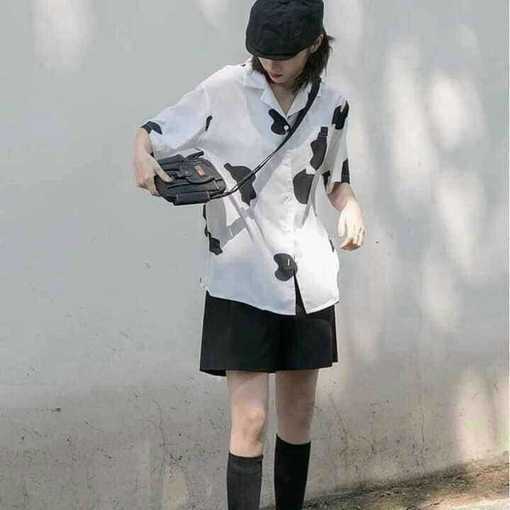 Áo sơ mi bò sữa cổ vest