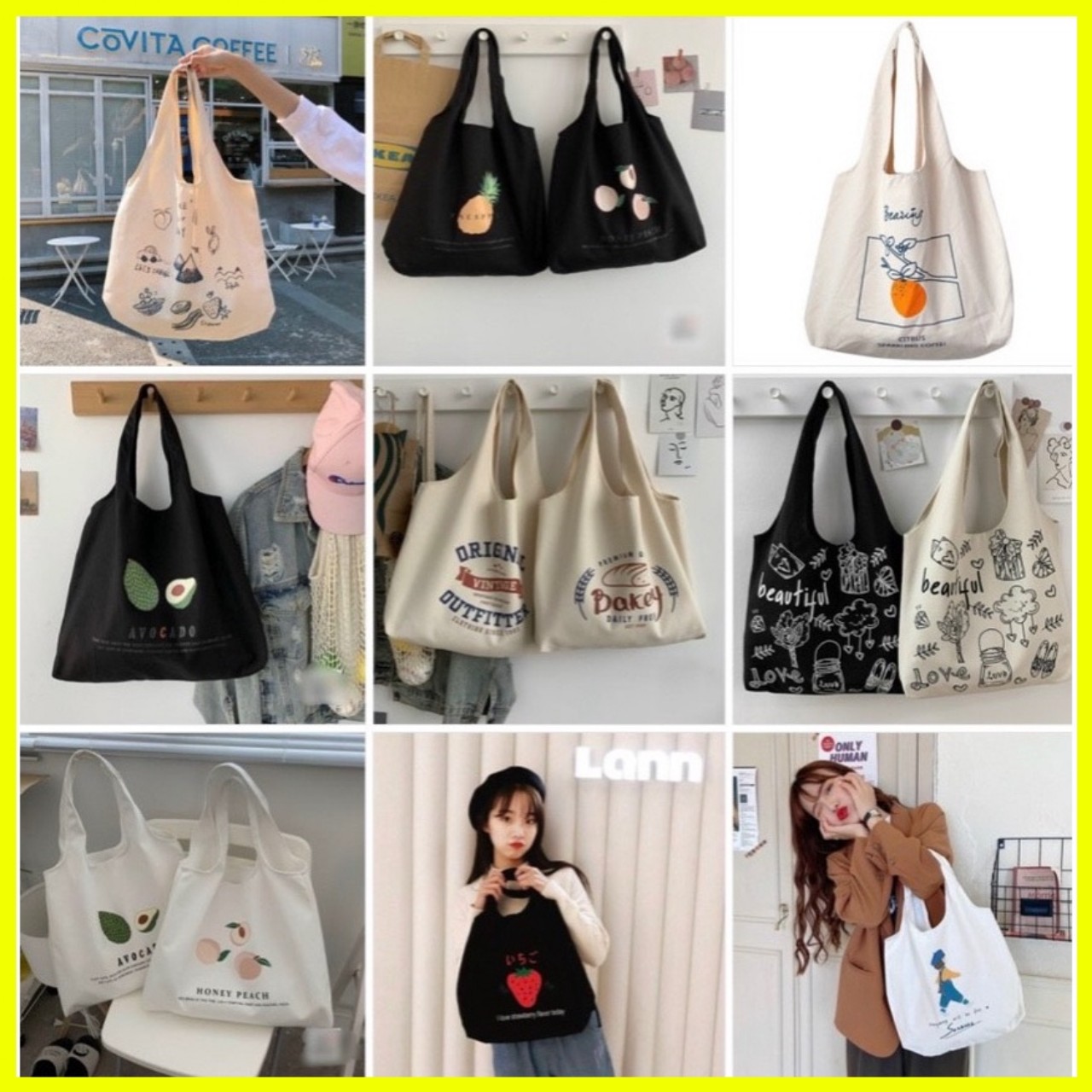 Túi tote vải canvas đựng đồ đi học cỡ lớn đựng vừa laptop phong cách ulzzang giá rẻ