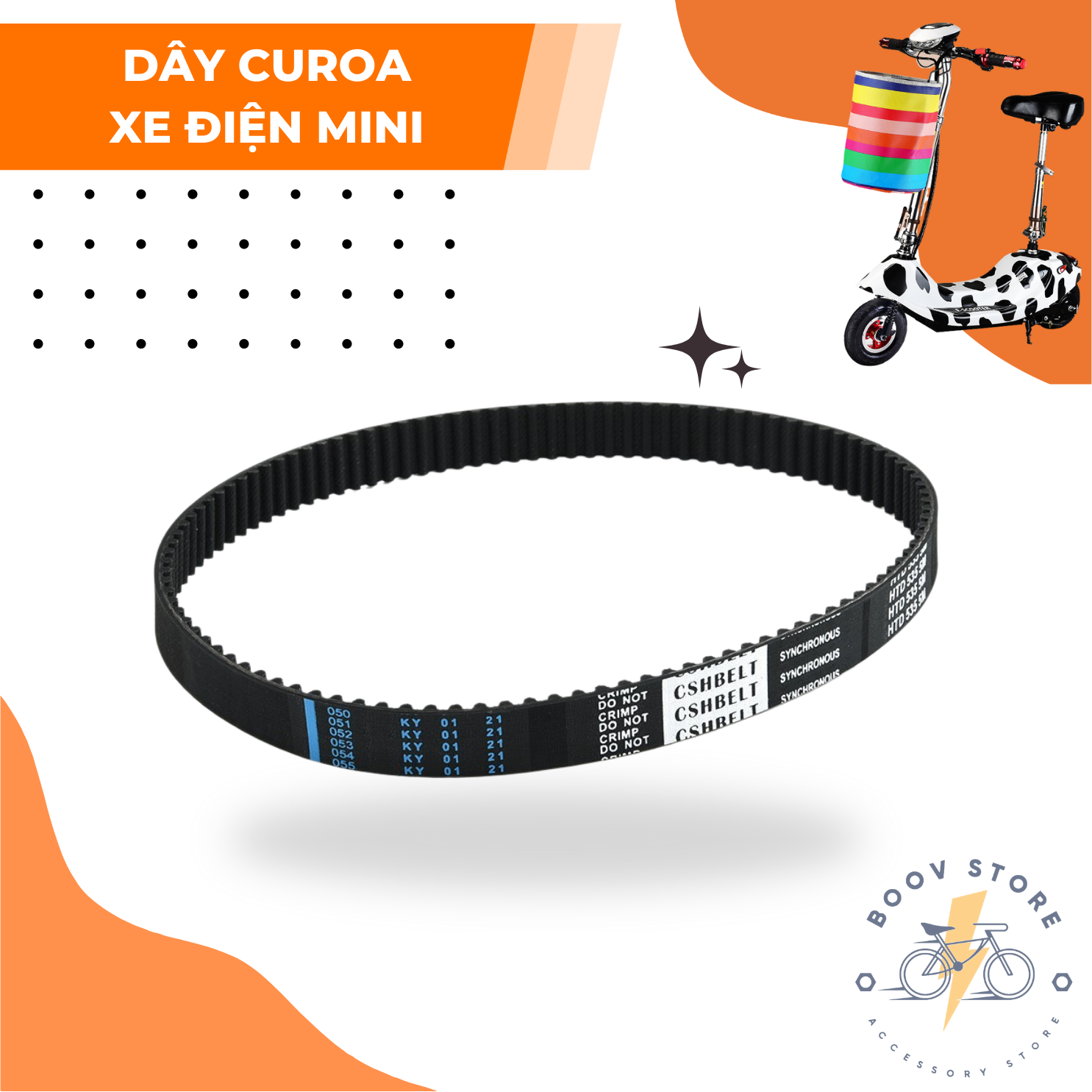 Dây curoa xe điện mini e-scooter 8 inch chính hãng cshbelt