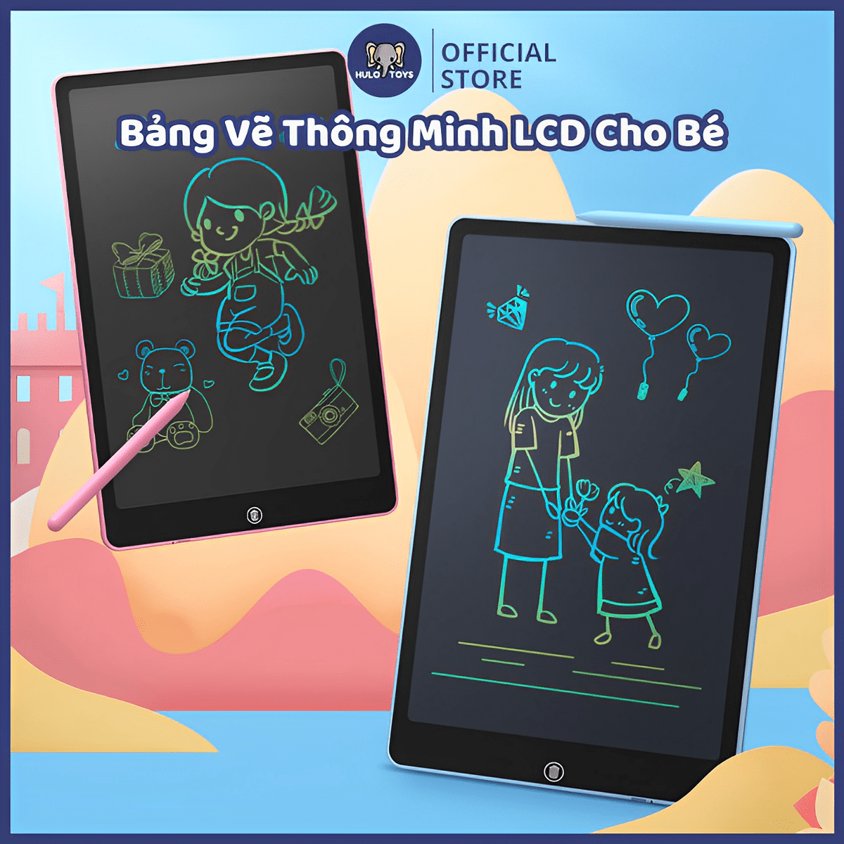 Bảng Vẽ Điện Tử LCD Hulo Toys Nhiều Màu Sắc - Bảng Vẽ Tự Xóa, Bảng Vẽ 12 Inch Đa Sắc, Đồ Chơi Trẻ Em