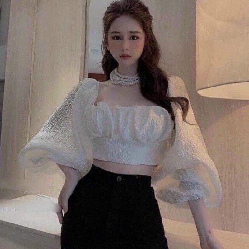 Áo croptop tay dài cột nơ lưng A5066