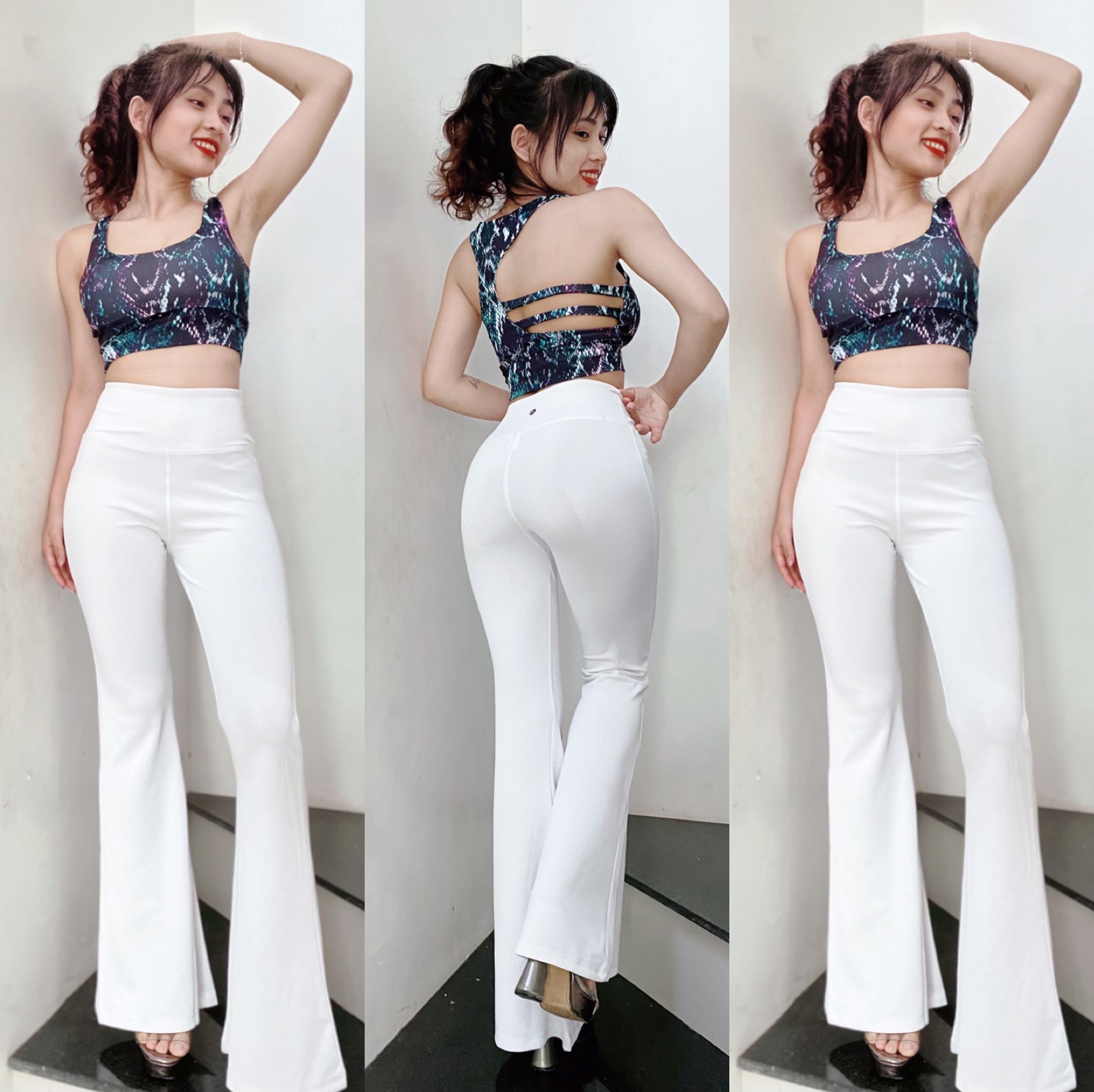 OUTLET - Bộ Đồ Tập Thể Thao Nữ Áo Bra Bông Mới Quần Loe Tập Gym Yoga Đi Chơi Cao Cấp