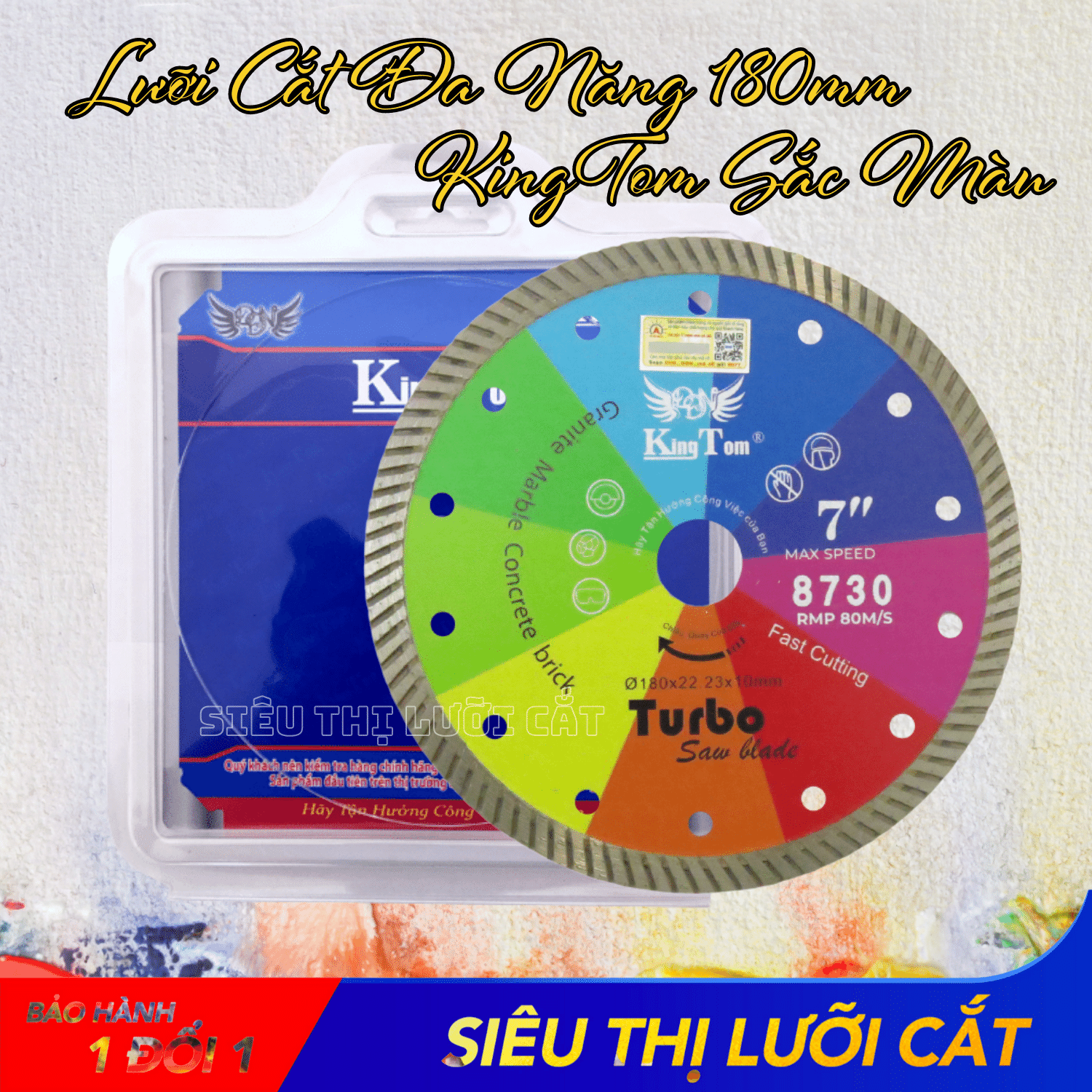 Lưỡi Cắt Đa Năng 180mm KingTom Sắc Màu - Chuyên Đá Granite, Marble