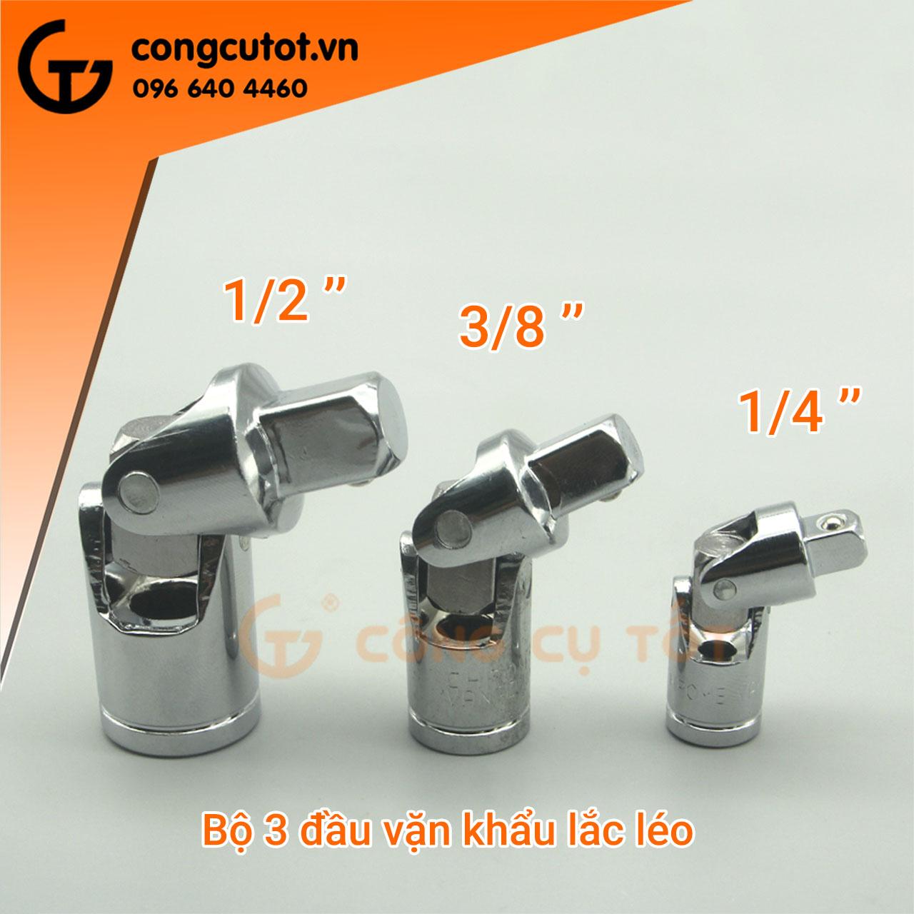 Bộ 3 đầu nối khẩu lắc léo 1/2, 1/4 và 3/8inch