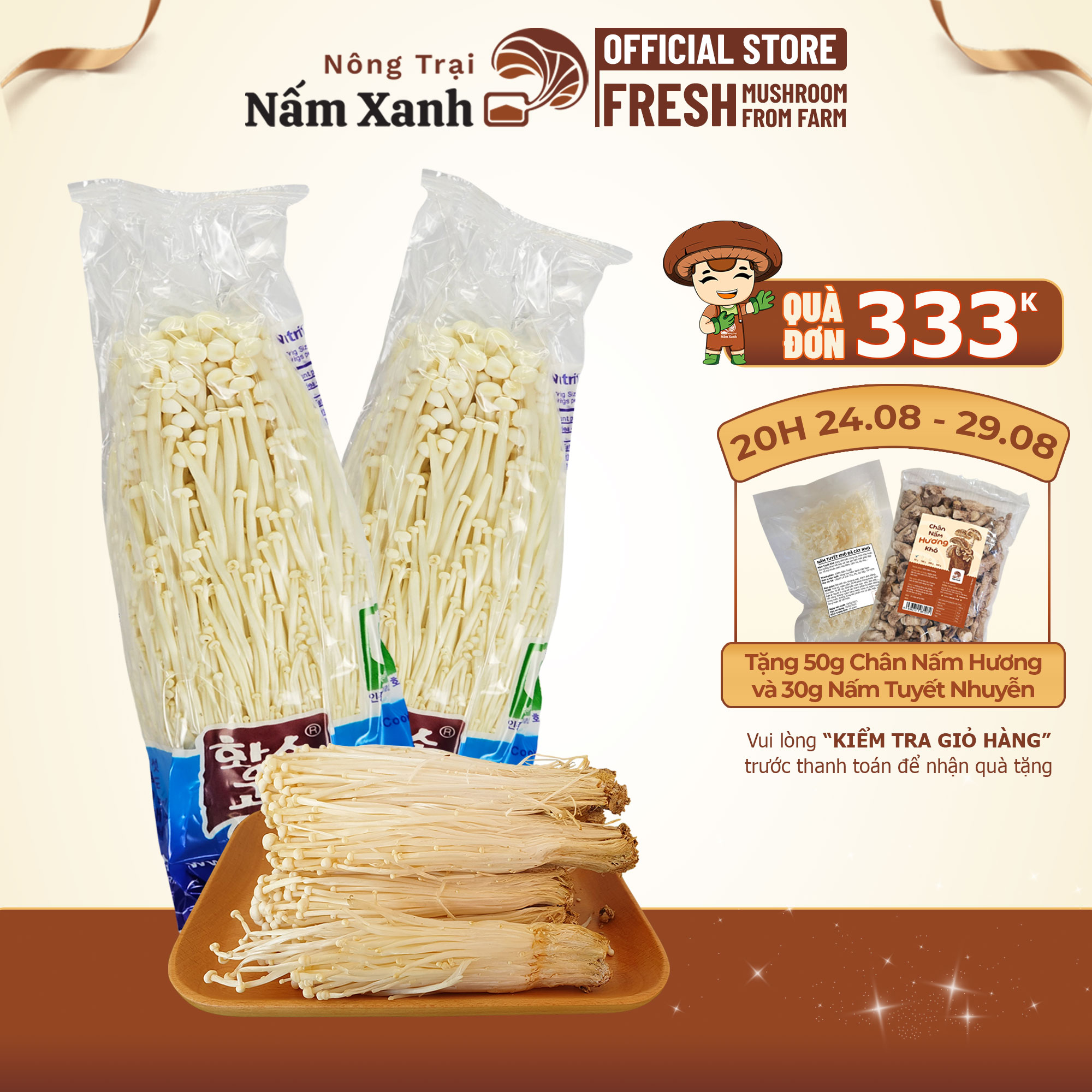 Nấm kim châm hàn quốc tươi loại ngon thanh đạm - nông trại nấm xanh