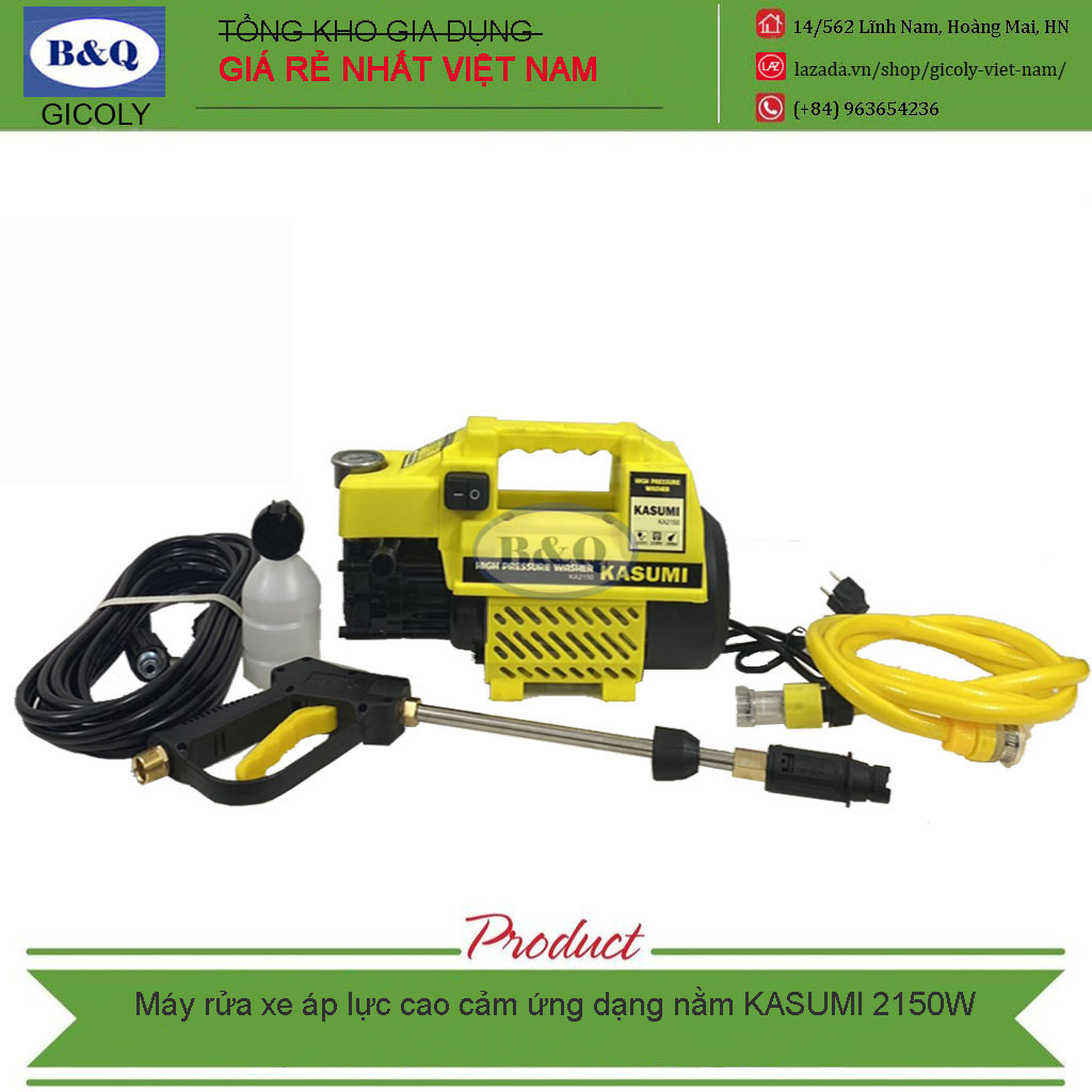 MÁY RỬA XE ÁP LỰC CAO CẢM ỨNG TỪ DẠNG NẰM  KASUMI 2150W ĐỘNG CƠ LÕI ĐỒNG GICOLY TÍCH HỢP INVERTER TIẾT KIỆM ĐIỆN