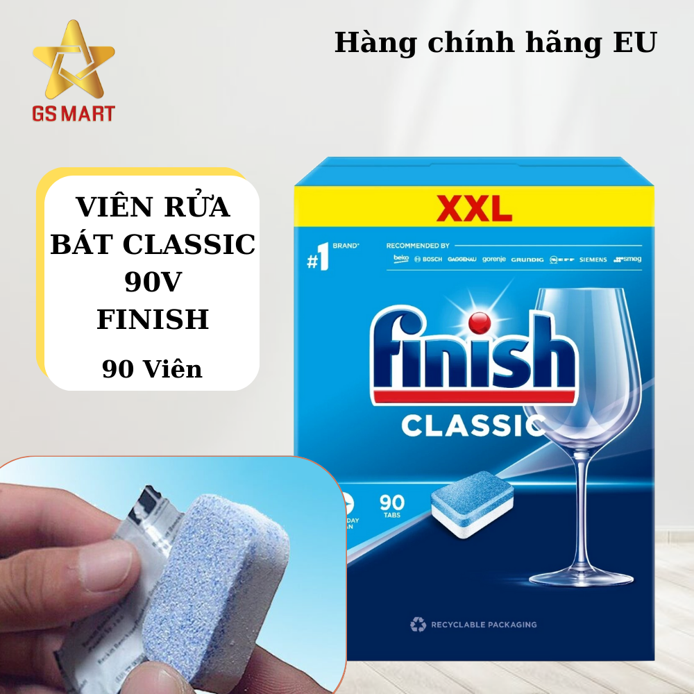 Mẫu Mới Viên rửa bát Finish Classic hộp 90 viên Finish dành cho máy rửa chén bát siêu tiết kiệm