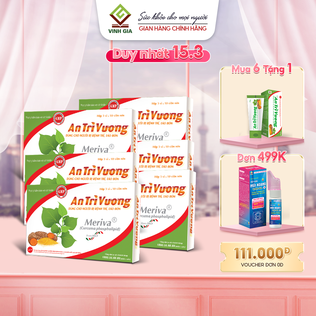 Combo 6 hộp viên uống an trĩ vương giúp cải thiện trĩ nội, trĩ ngoại, tăng sức bền thành mạnh, hết táo bón và nứt kẽ hậu môn 30 viên/hộp