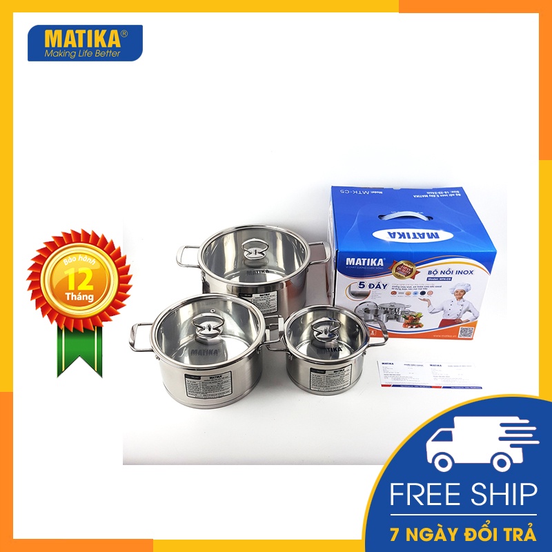 Nồi inox 5 đáy cao cấp 💖MATIKA💖 thiết kế chắc chắn dày dặn dùng được trên bếp từ MTK-C5