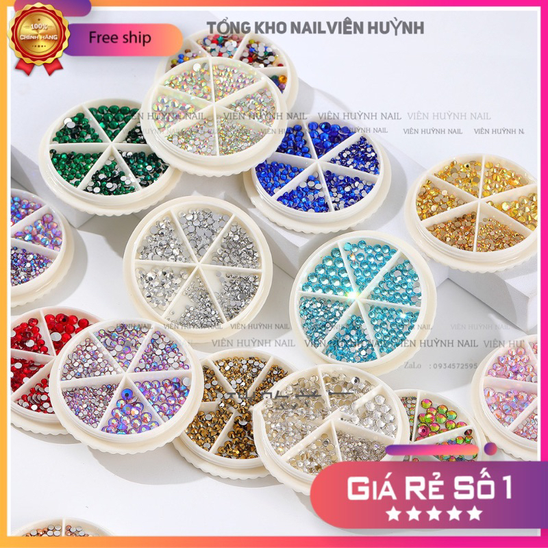 Đá nail gắn móng - khay đá tròn 6 ô nhiều size trang trí móng