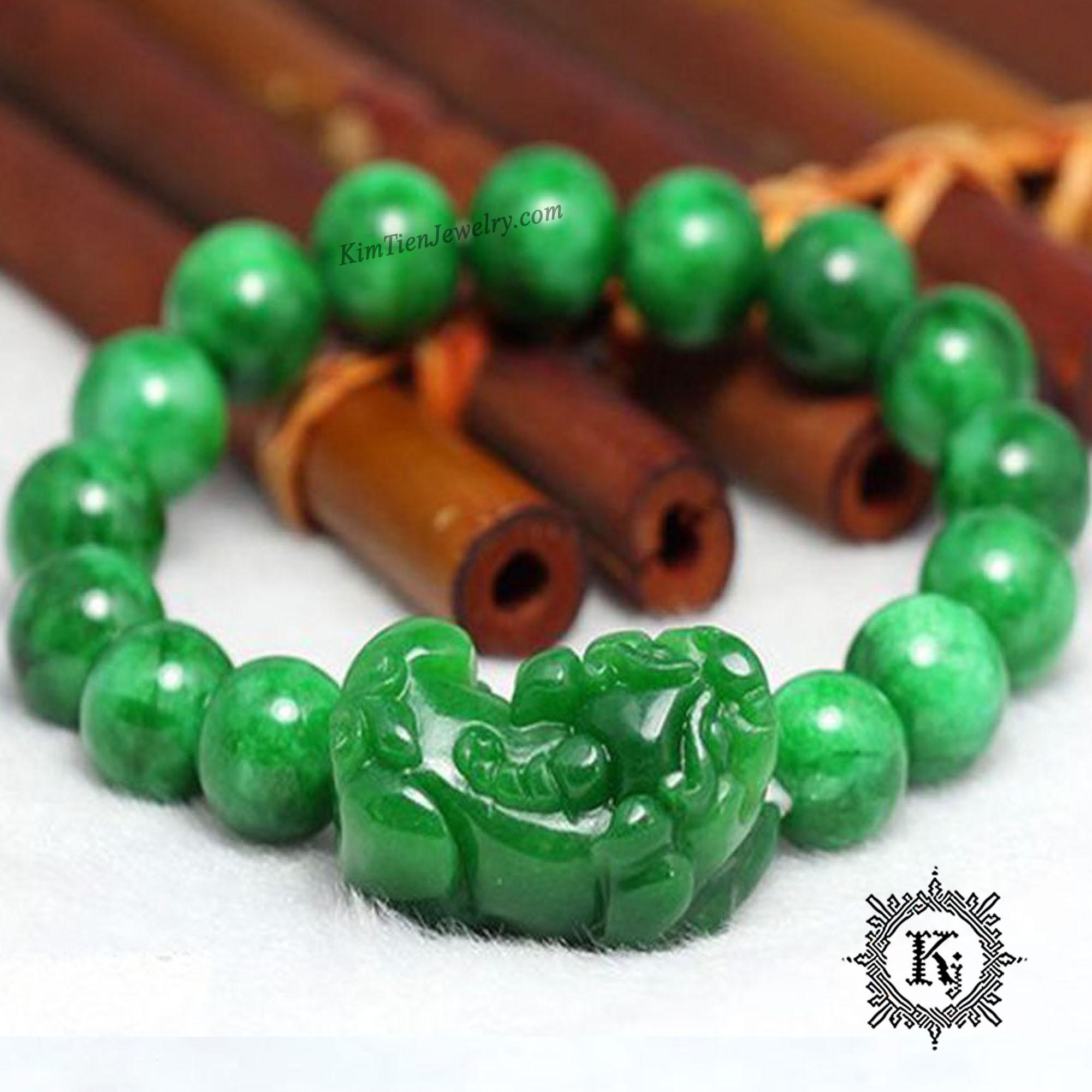 Vòng Tay Phong Thủy Tỳ Hưu  Cẩm Thạch Xanh  - Hợp Mệnh Mộc , Hỏa -  Thu Hút Tiền Tài -  Gia Tăng  Vượng Khí