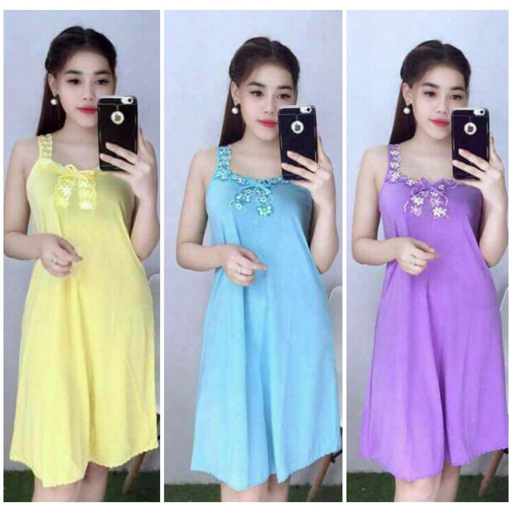 Đầm ngủ mặc nhà đầm nữ thun lạnh 2 dây dễ thương dáng suông