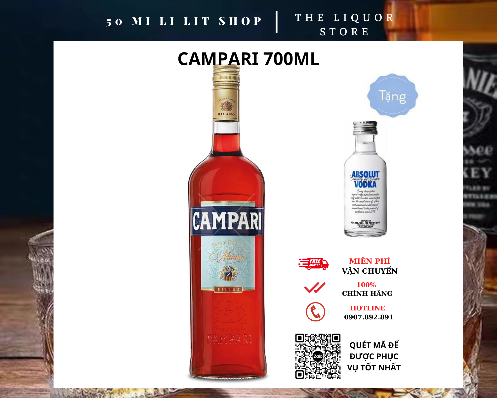 Campari liquer 700ml tặng 1 chai vodka mini