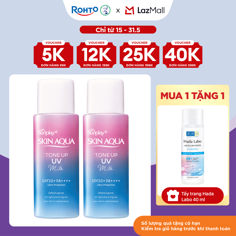 [VB] Bộ đôi kem chống nắng nâng tông dạng sữa dành cho da dầu hỗn hợp Sunplay Skin Aqua Tone Up UV Milk Lavender SPF50+ PA++++ (50g)