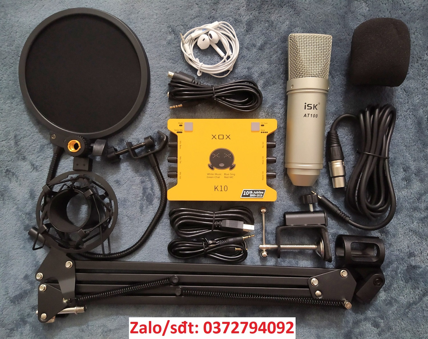 Bộ mic thu âm ISK at100 sound card xox K10 phiên bản 2020 chân kẹp màng lọc đã có dây live stream tặ