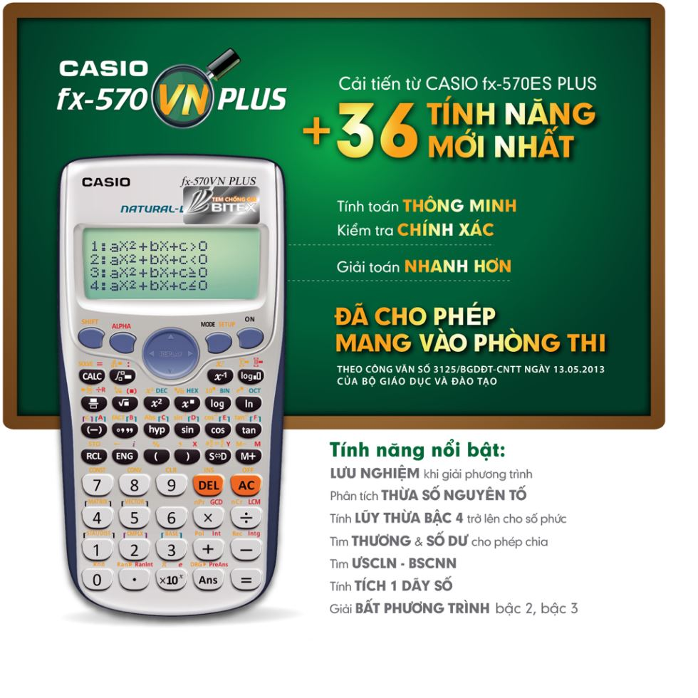Máy tính cầm tay casio fx570 vn plus - máy tính học sinh, sinh viên giá rẻ 570vn plus - máy tính học tập, đồ dùng cho học sinh tính toán thực hiện hơn 400 phép tính cho học sinh cấp 2, cấp 3 sử dụng