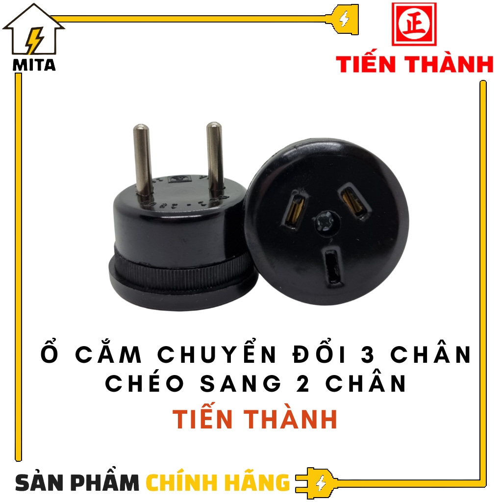 Phích ổ cắm chuyển đổi 3 chấu xéo sang 2 chấu tiến thành - mita